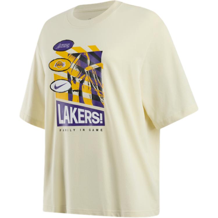 Nike X NBA Collaboration Los Angeles Lakers Logo Letter Print Pattern Crew Neck Pullover Short Sleeve T-Shirt Women T-Shirts Coconut-Milk HF0982-113