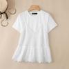 ZANZEA Women Casual Round Neck Splice Loose Short Sleeve Blouse