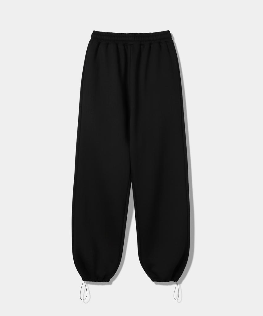 PRINOAR [Fleece Lined] Small Sports String One-Pleat Wide Pants - Black