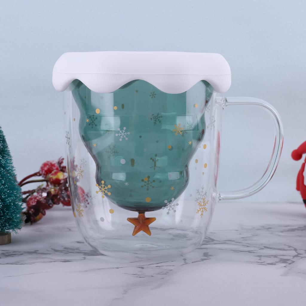 Christmas Tree Coffee Bear Mugs with Handle Christmas Tea Milk Glass Cup Clear Tree Coffee Mug Birthday Christmas Xmas Gifts