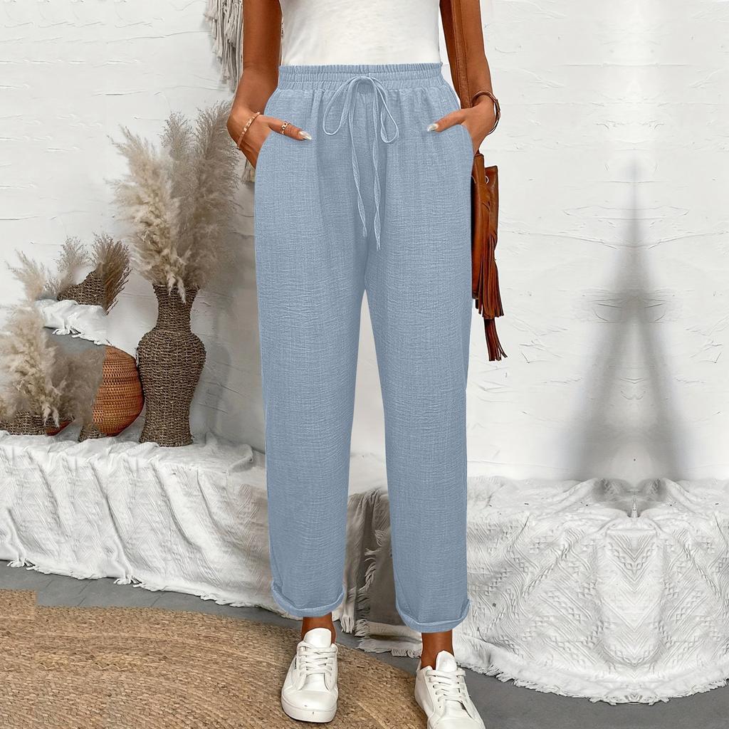 Drawstring Waist Slant Pockets Pants Casual Loose Tapered Pants For Spring  Summer  Women's Clothing