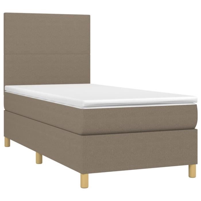3142157 vidaXL Lit à sommier tapissier avec matelas Taupe 100x200 cm Tissu