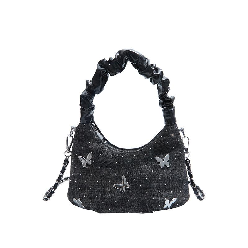 

Crossbody bag niche fashion metal butterfly pleated handbag simple versatile commuter large capacity dumpling bag чёрный