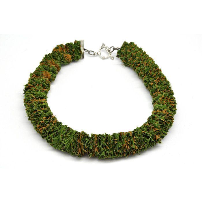 Ethnic Necklace Large Model Fabric Khaki and Orange Tones