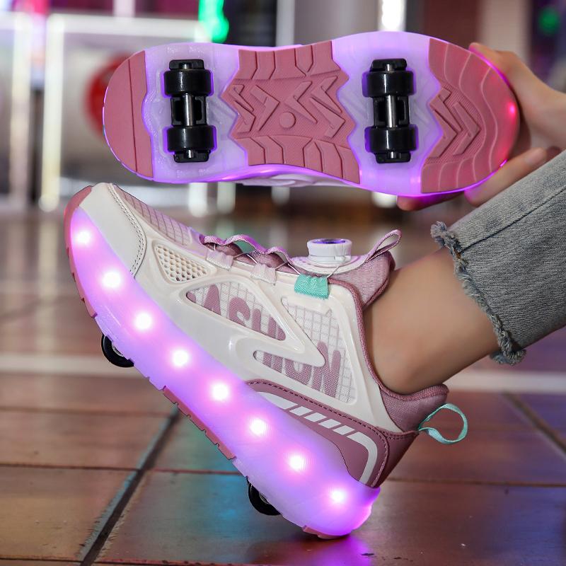 Summer Heely Shoes Girls Mesh Breathable Roller Skates Female Students Four-wheel Rechargeable LED Sports Skates Boys Glowing Sports Shoes