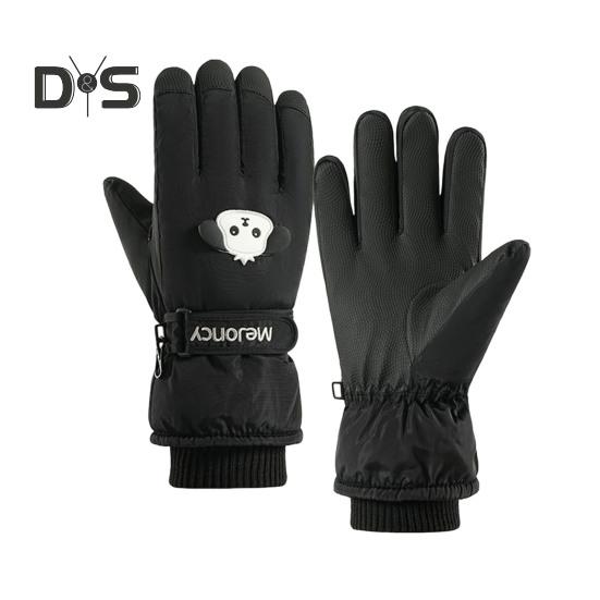 

Детские лыжные перчатки, зимние термоперчатки для снега, ветрозащитные бархатные теплые перчатки для сенсорного экрана, для холодной погоды, катания на сноуборде, катания на санях чёрный