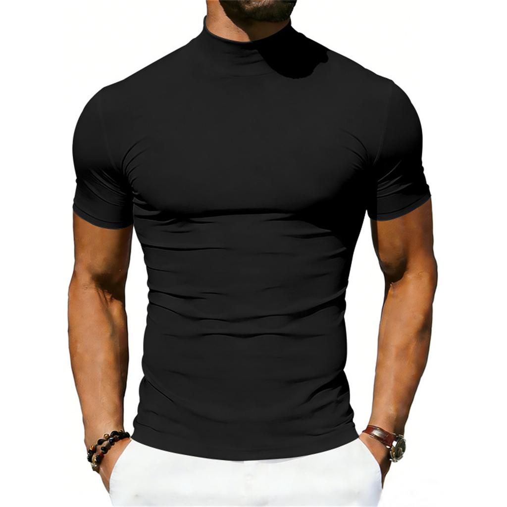 Herren Casual Hoher Kragen Elastisch Schnelltrocknend Atmungsaktiv Eng Anliegend Kurzärmeliges T-Shirt