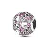 copper Cute Pink flowers Heart Pendant Bead Charms Compatible With 4MM hole diamete Charm Bracelets for Women Do It Yourself Jewellery Making Gift
