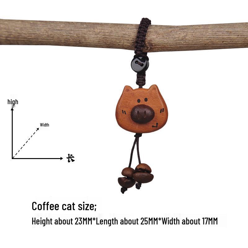 Peach Wood Coffee Bean Teddy Bear Heart Handbag Charm Pendant Keychain