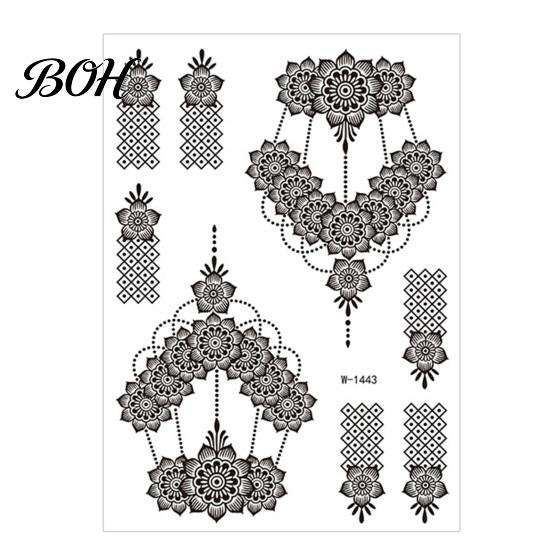 Event Makeup Tattoos Temporary Stickers, Fake Body Arm Chest Shoulder with Black Lace Flower Waterproof Pattern, Non-Irritating Art Sticker