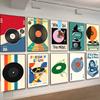 Retro Vinyl Record Print Mid Century Music Minimal Pastel DIY Sticky Poster Fancy Wall Sticker for Living Room Bar Decoration