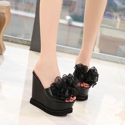 Fashion 15cm Tall Women's Shoes Stage and Nightclub Catwalk High Heels Spring /summer New Styles of Sponge Slippers Flower Slippers