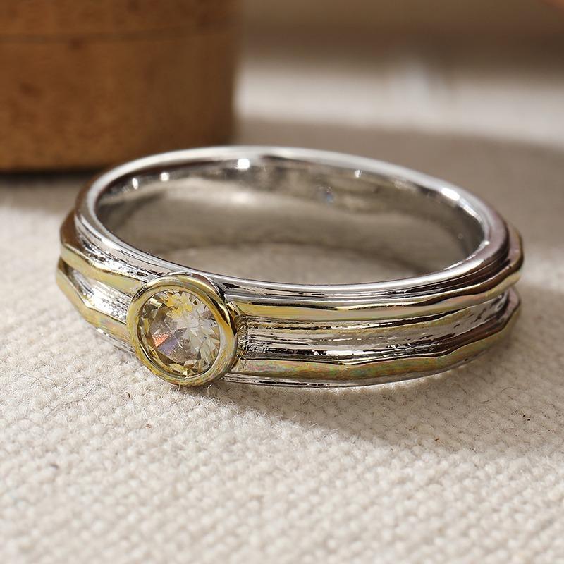 Vintage Inlaid White CZ Women's Ring Ethnic Two Color Geometry Daily Wear Party Jewelry Anniversary Gift