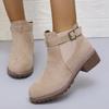 Large size women's boots autumn and winter new Martin boots low heel square heel belt buckle short tube elastic sleeve suede