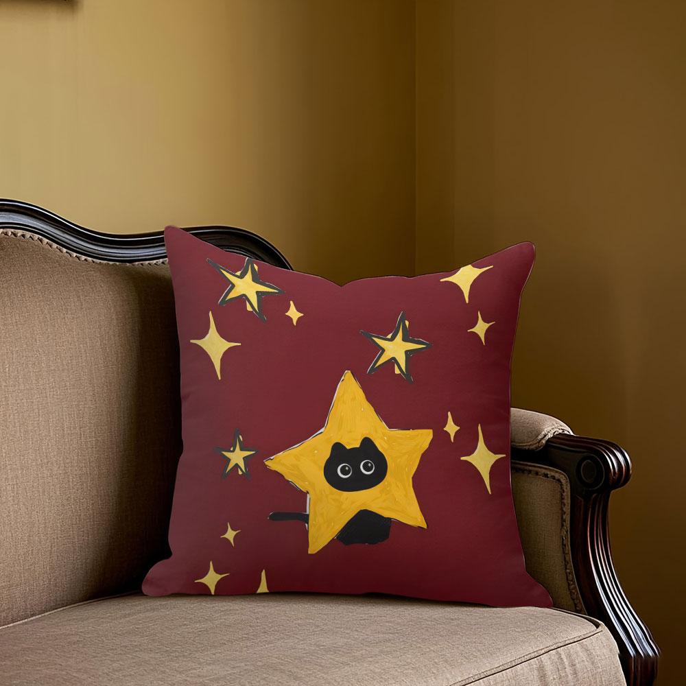 Star Cat Square Jacquard Pillow Cover for Sofa Office Waist Cushion Cover Home Decorative Pillowcase