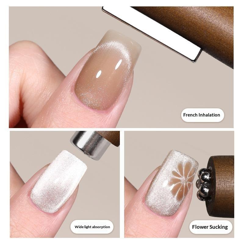 3-In-1 Cat Eye Nail Magnet Wand Wooden Handle Magnetic Stick For Gel Nail Art Strong Magnet Cat Eye Effect Manicure Tool