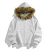 American retro hooded fur collar diagonal placket thermal zipper sweater men's and women's European and American trends