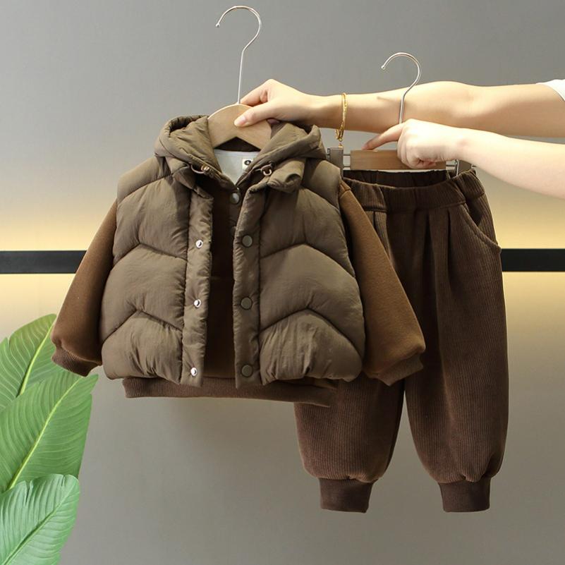 

Boys Winter Suits, Children s Western Style Plus Velvet Thickened Winter Clothes, Baby Waistcoat, Three-piece Trend 90 кавовий