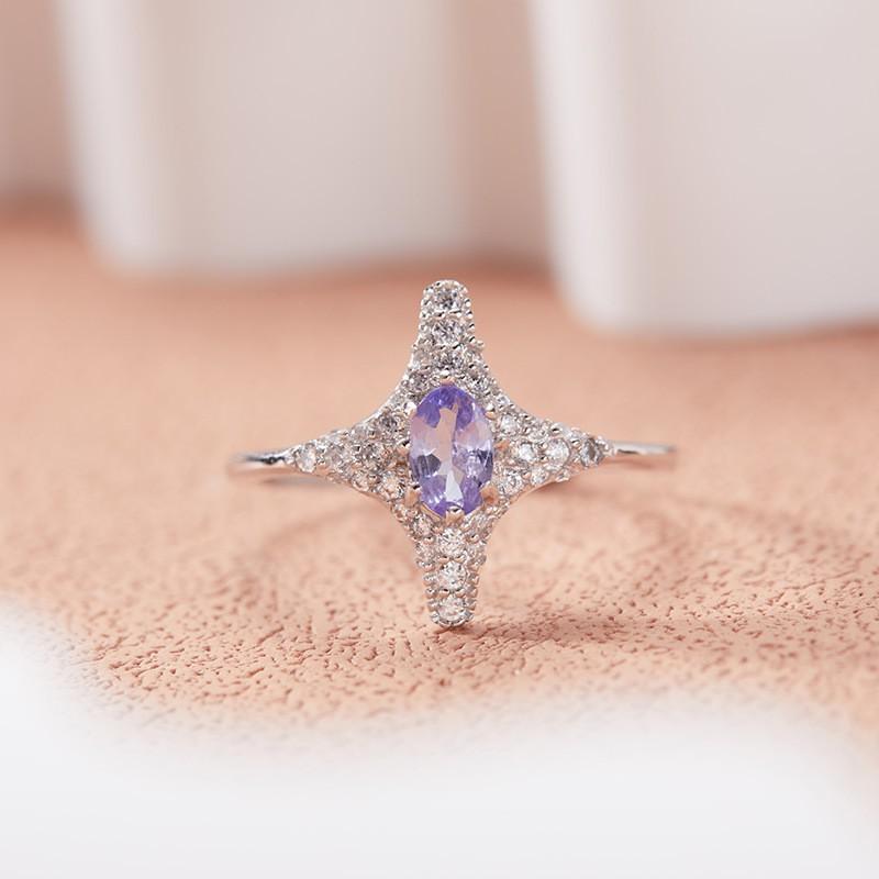 Womens Natural Amethyst Citrine Ring Inlaid Star Jewelry