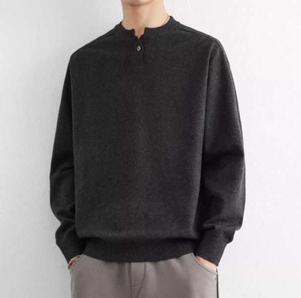

Luxurious Wool Henley Sweater: Autumn & Winter Loose Fit Knit for Men Extra Extra Extra Large