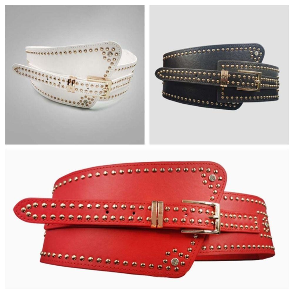 Personalized Design Rivet Wide Waistbands Adjustable Irregular Leather Belt Skirt Accessories