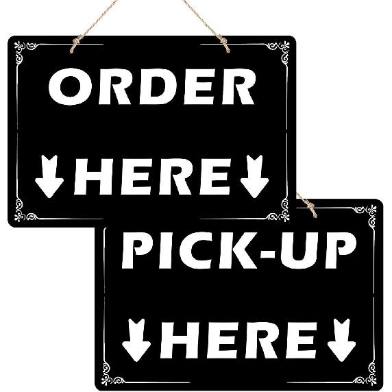 Order Here and Pick Up Here Signs,2 Pack Double-Sided Order Here Signs Pick Up Hers Sign with 4 Twines Perfect for Restaurants, Cafes, and Bars