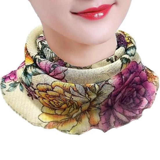 Women Floral Chiffon Ring Scarf Neck Guard False Collar Elastic Bib Wraps Travel Scarf Versatile Accessory