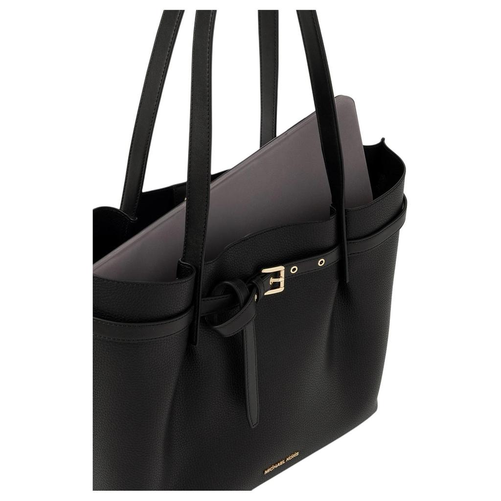 Michael Kors Emilia Brand Logo Gold Hardware Leather Tote Shoulder Bag Large Women Handbags Black 30F5GU5T7T-BLACK