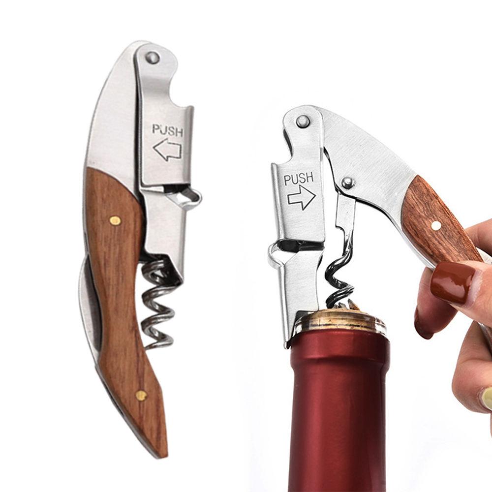 1pc Stainless Steel Wood Handle Wine Corkscrew Professional Wine Opener Portable Screw Corkscrew Multifunction Beer Cap Bottle1