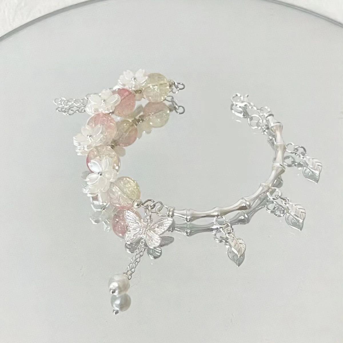 

Sakura Butterfly Glass Bracelet Women New Chinese Style Versatile Super Fairy Bracelet Niche Exclusive Design High-End Bracelet