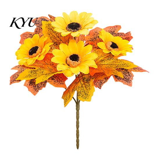 Lifelike Artificial Flower Arrangement Sunflower Maple Leaf Bouquet, Fall Flowers, Realistic Silk Faux Adjustable Stem Floral Bundles for Thanksgiving