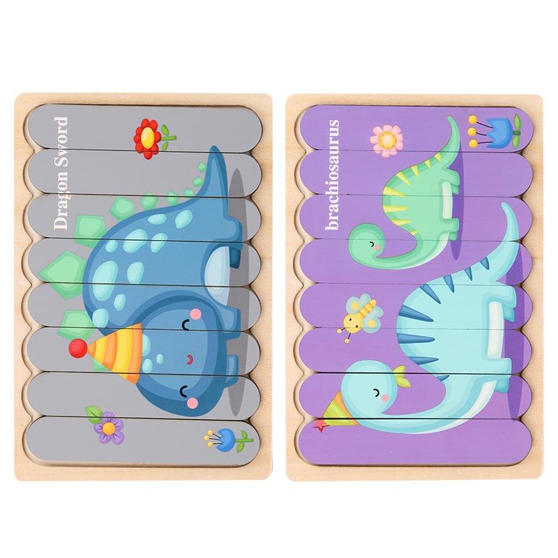 Kids New Wooden Two-sided Strip 3D Puzzles Wood Vehicle Fruit Jigsaw Puzzle Toy for Children Baby Learning Educational Toys Gift