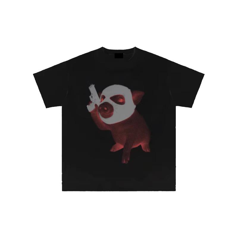 Unisex Plus Size Casual Crew Neck Short Sleeve TShirt With Fun Robber Pig Print Neutral Fashion Street Style Top Tshirt
