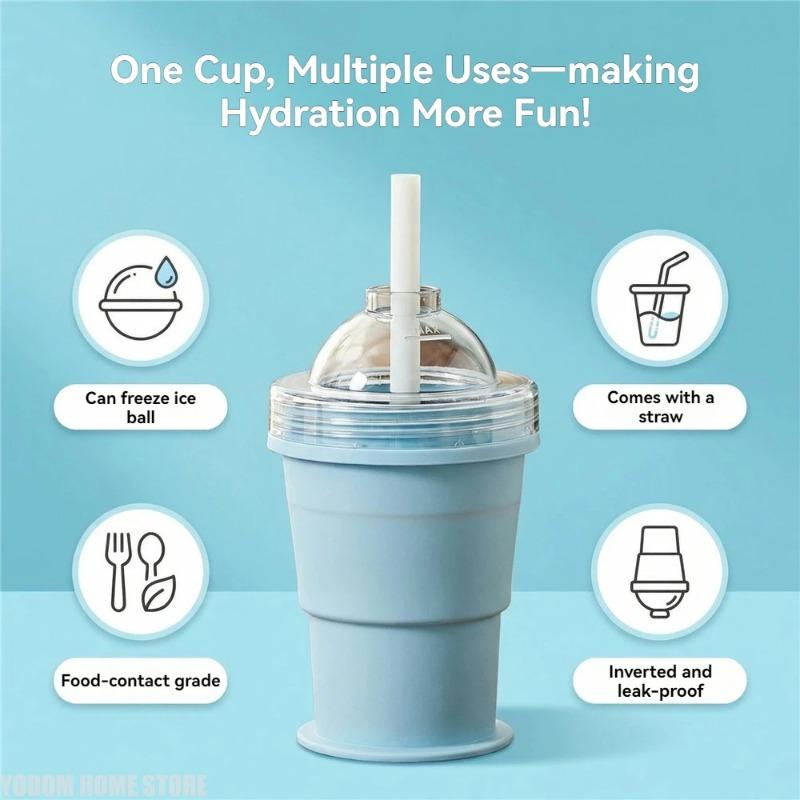 New 325ml Foldable Silicone Straw Cup Collapsible Water Mugs with Ice Ball Summer Coffee Cold Drinks Portable Travel Straw Cups