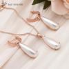 Fashion Water Drop Simulated-pearl Dangle Earrings Jewelry Sets For Women Wedding Rose Gold Color Pendant Necklace