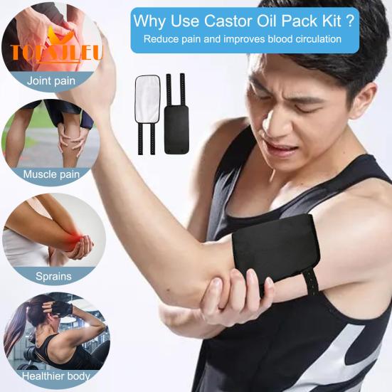 2Pcs Castor Oil Pack Wrap - Washable, Reusable, Castor Oil Compress Pad with Adjustable Elastic Strap