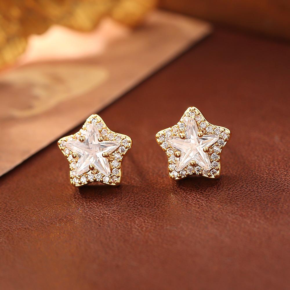 Five Pointed Star Stud Earrings Sparkling Chic Women’s Fashion Jewelry Delicate Korean Style Daily Party