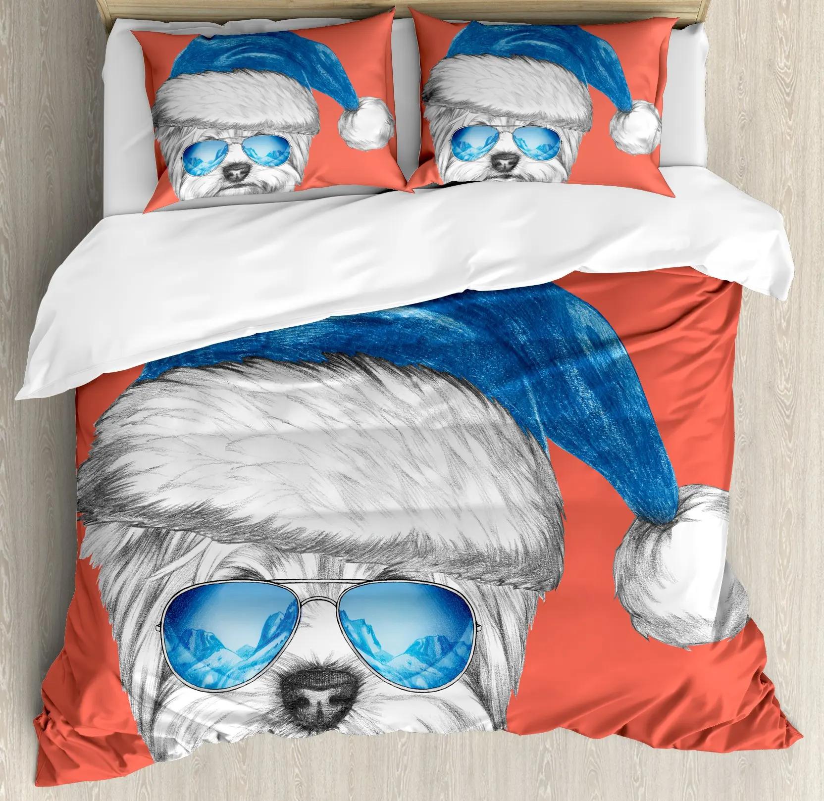 

Комплект пододеяльника Йорки Собака в наушниках Музыка 3 предмета Постельное белье для детей Девочек Мальчиков Размер Кинг Тема щенка Мягкий чехол для одеяла EU single(135x200cm)