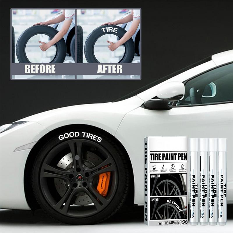 Car Tire Paint White Marker Pen 4pcs Waterproof Paint Repair Markers Quick Dry Permanent Graffiti Pen For Automotive Tire Paint