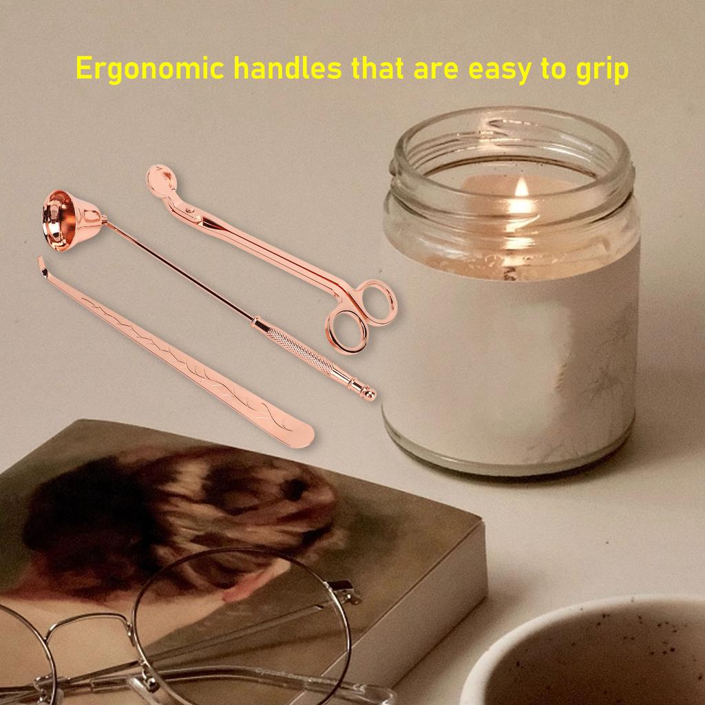 3pcs Candle Wick Trimmer Set Wick Trimmer Candle Snuffer Wick Dipper Stainless Steel Candle Accessory Set Rose Gold