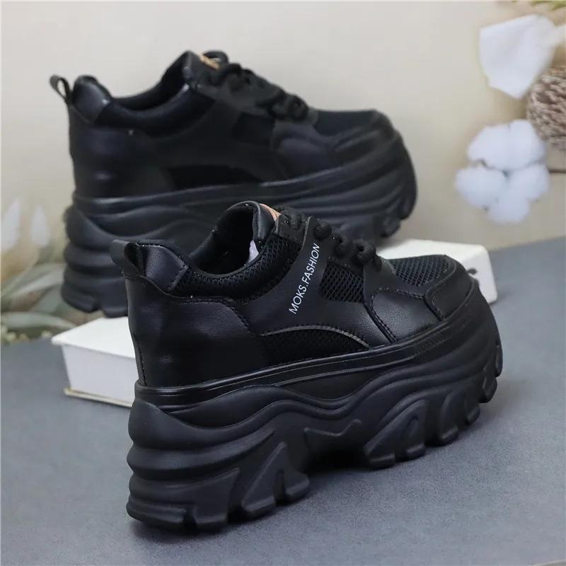 Fashion 12CM Microfiber Leather Platform Wedge Spring Chunky Sneaker Autumn Pumps Ankle Boots Fashion Mary Jane Chunky Heels Shoes
