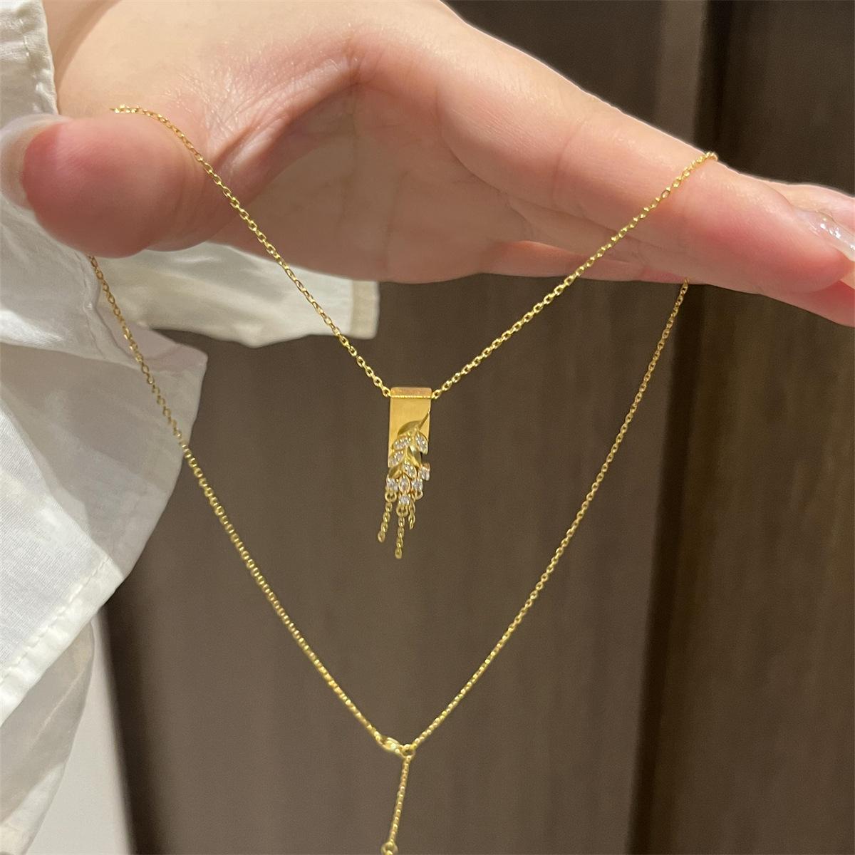 

Real gold electroplated zircon wheat ear fringed necklace new Chinese style retro collarbone chain light luxury niche necklace wholesale