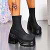 Women's Fashion High Heels Autumn New Round Head Thick Heel Waterproof Platform Side Zipper Temperament Mid-calf Boots