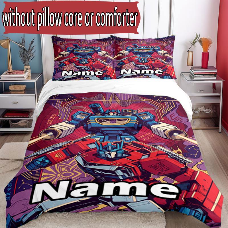 3pcs Duvet Cover Set (1*Duvet Cover + 2*Pillowcase, Without Core), Custom Name Transformers Pattern Bedding Set, Home Bedroom Decor Gift
