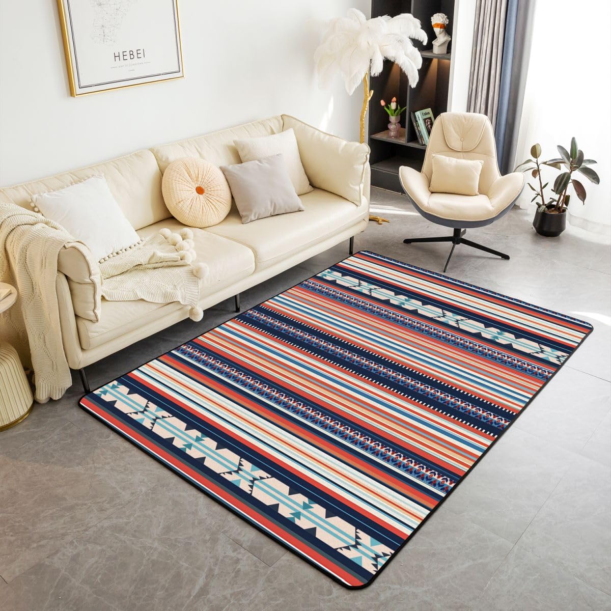 

Erosebridal Horses Area Rugs 4x5, Teal Southwestern Native Aztec Rug, Farmhouse Wildlife Carpet, Indian Tribal Washable Decorative Rug for L 100cm x 120cm