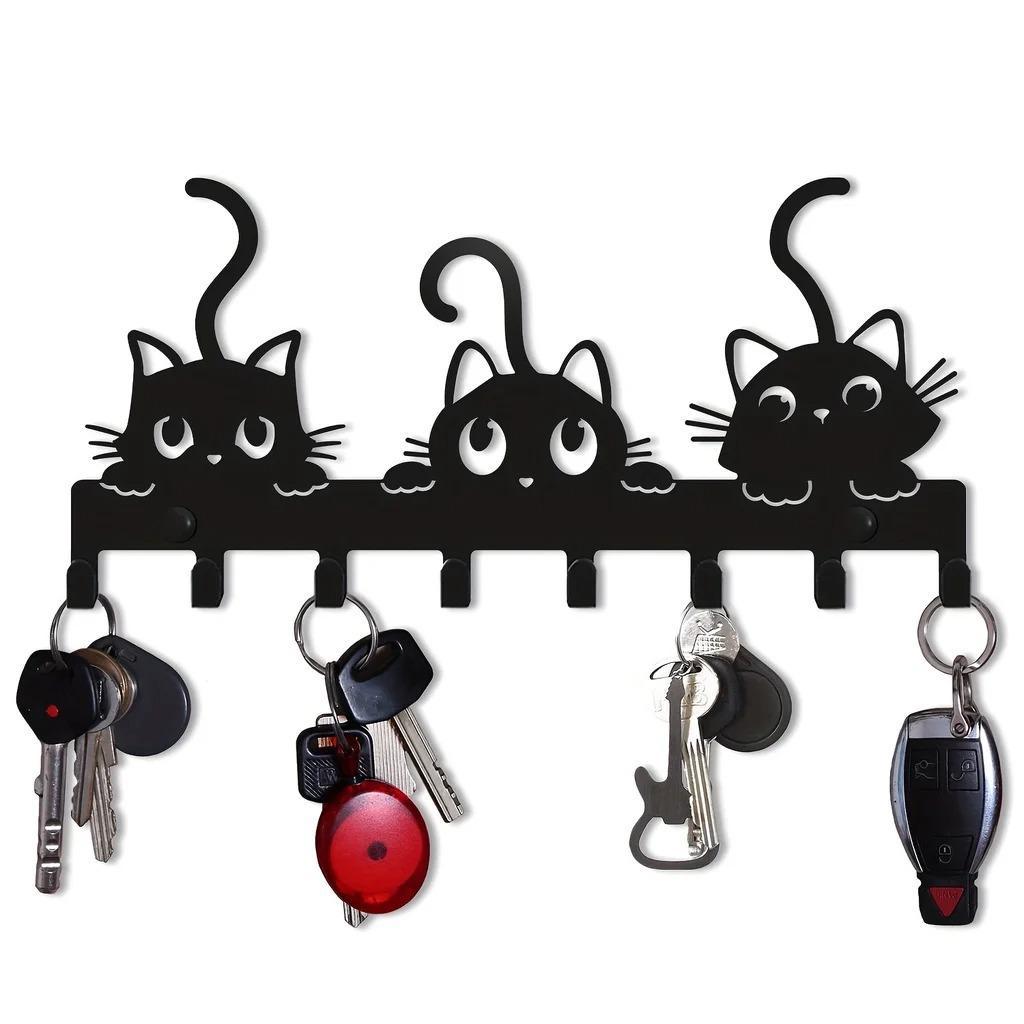 Mini Metal Cat Key Holder - Stylish Black Wall-Mounted Design Custom Color (Contact Support)