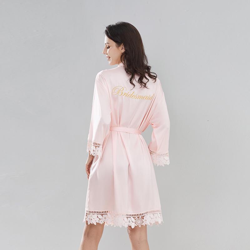 Lace Trim Red Bridal Robe for Weddings & Bridesmaids