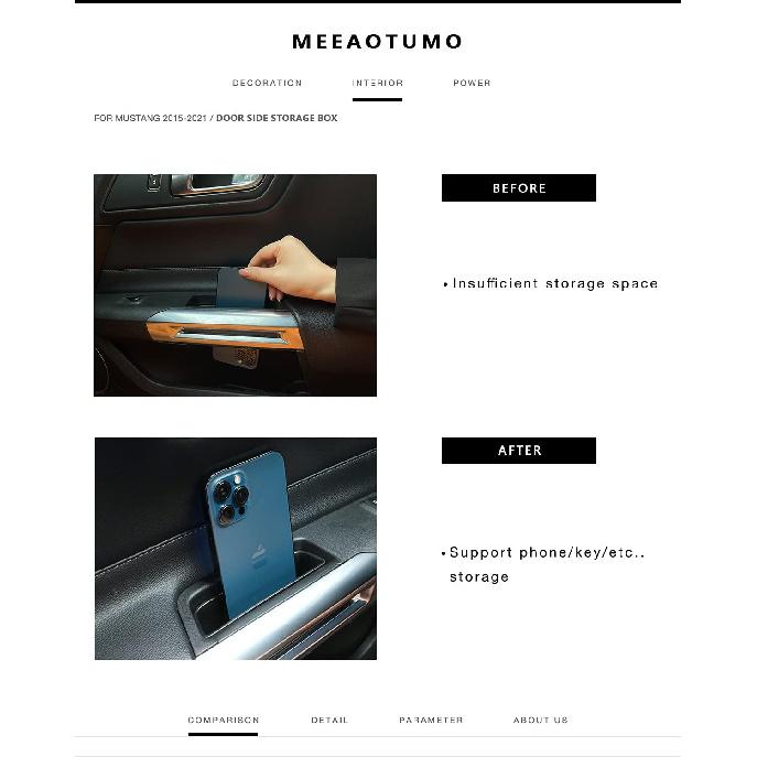 Door Side Storage Box Interior Accessories For Ford Mustang 2015-2025