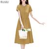 Lässiges, einfarbiges, kurzärmliges Kleid mit Rundhalsausschnitt für Damen