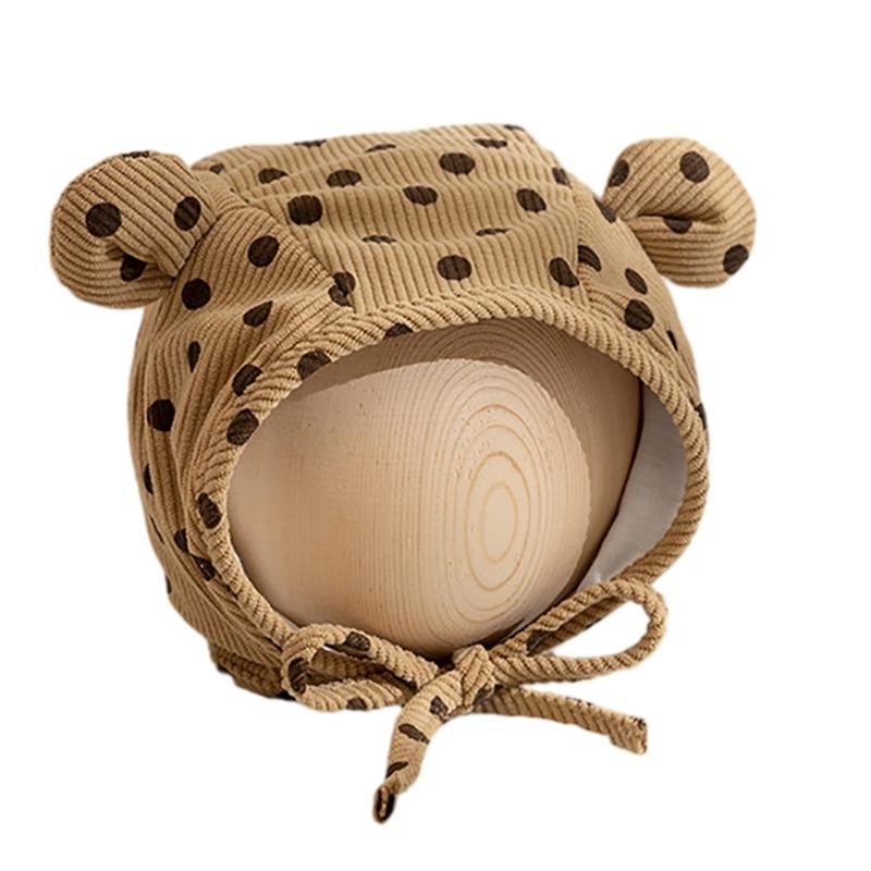 

Soft Corduroy Pullover Caps for Infants, Windproof and Warm Baby Fetal Hat Beathable Dotted Toddlers Bonnet Hats кофейный